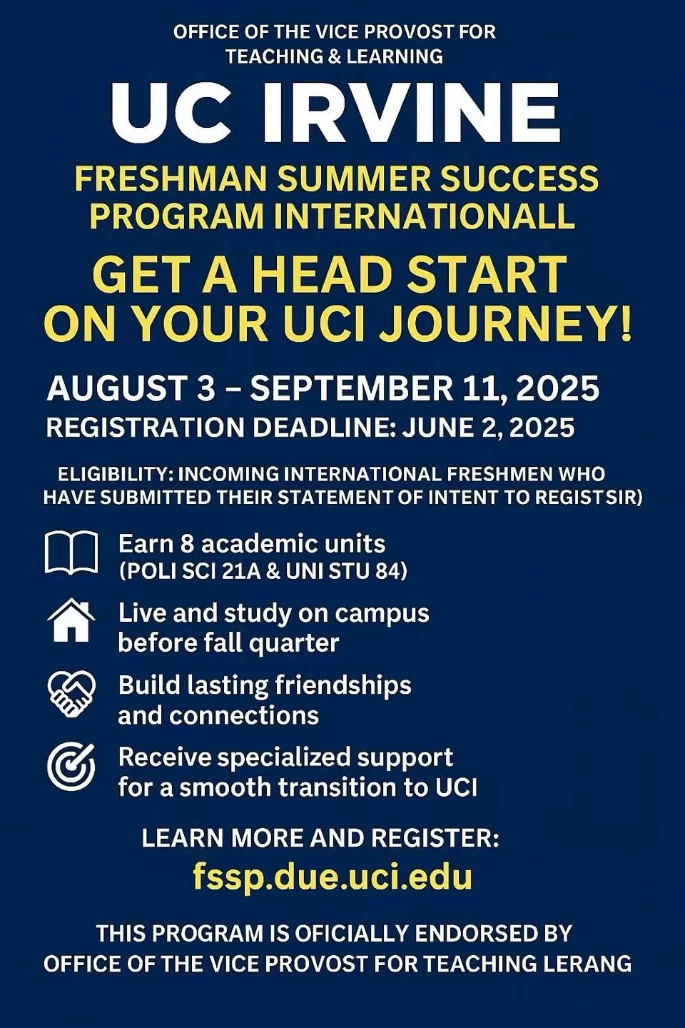 UC IRVINE FRESHMAN SUMMER SUCCESS PROGRAM INTERNATIONALL