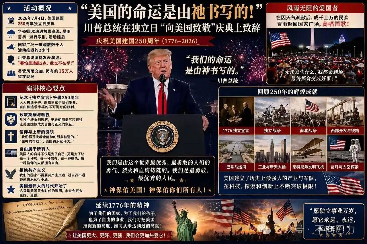 “美国的命运是由祂书写的!”-川普总统在独立日“向美国致敬”庆典上致辞