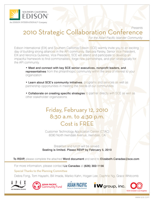 欢迎参加2010 Asian Pacific Islander Strategic Collaboration Conference（2/12）