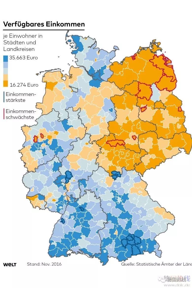 德国统计局公布最新收入数据：最富裕和最贫困的十个地区